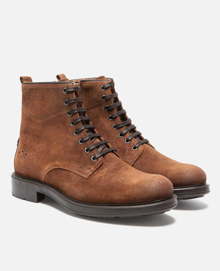 KOST Brown Suede Lace Up Boots For Men Hot