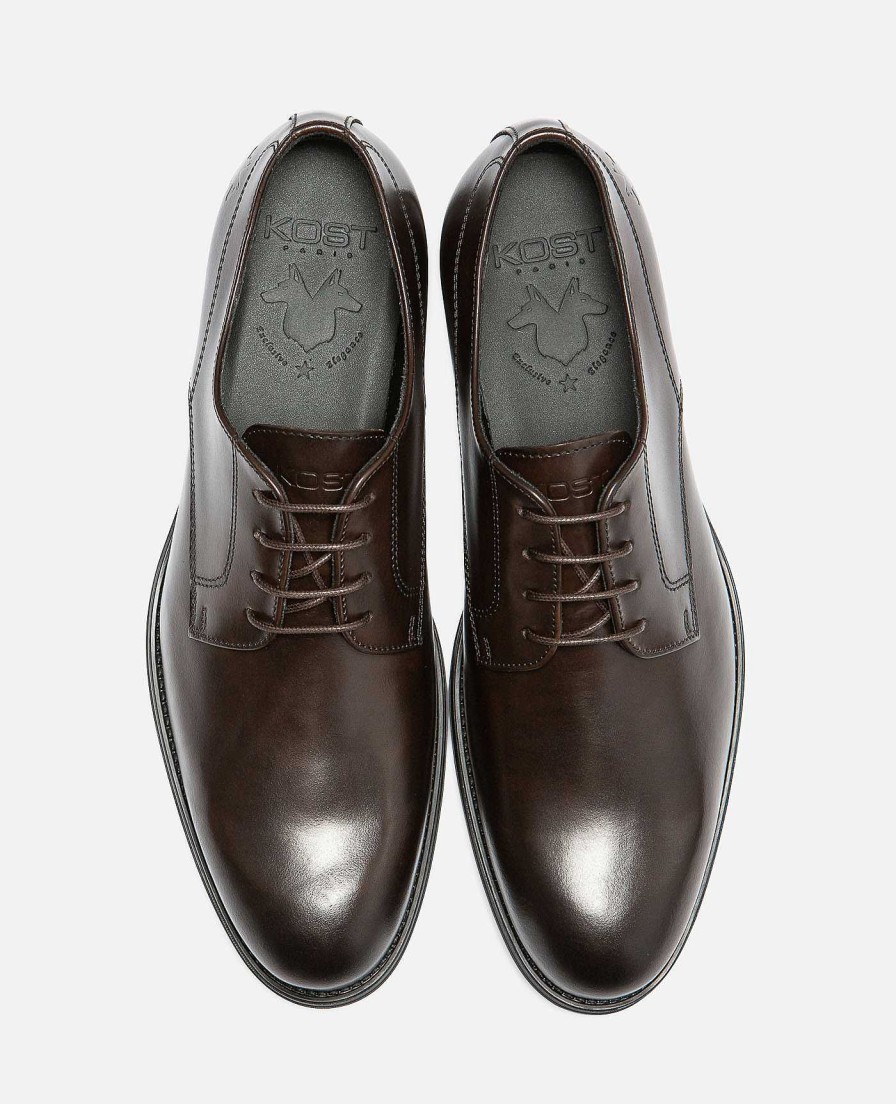 KOST Men'S Brown Leather Derby Shoes Clearance