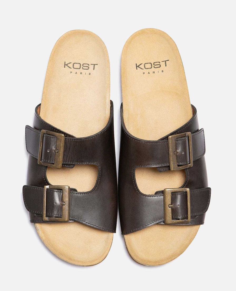 KOST Men'S Leather Buckles Anthracite Slippers Wholesale