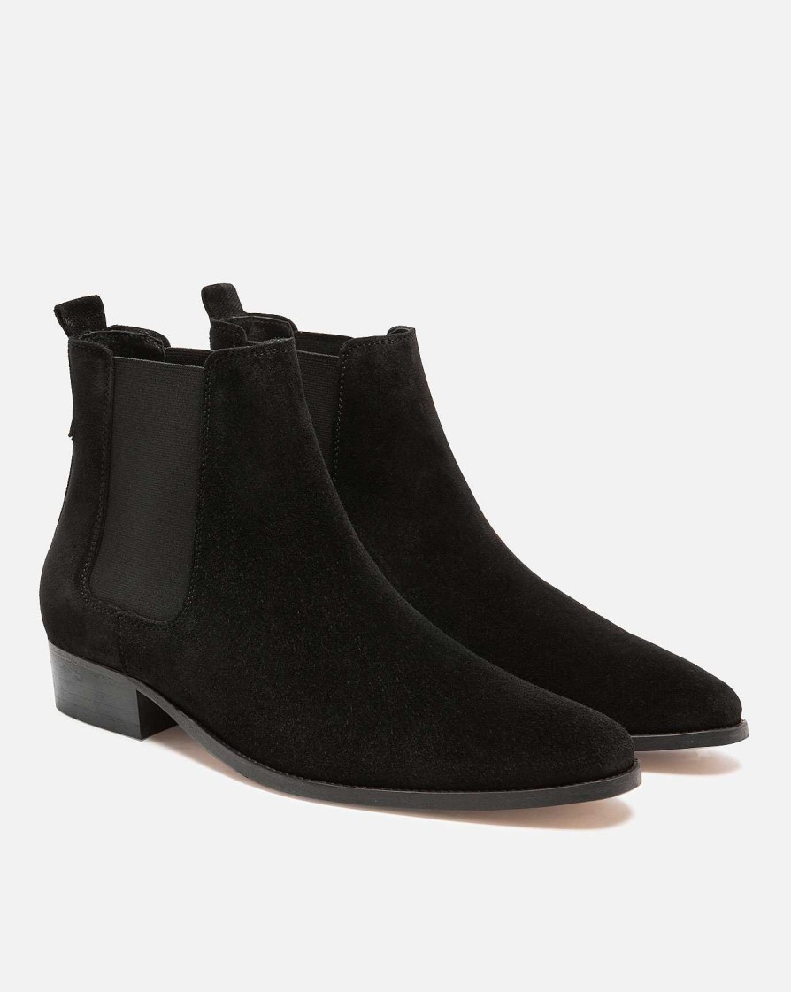 KOST Men'S Black Suede Heel Chelsea Boots Hot