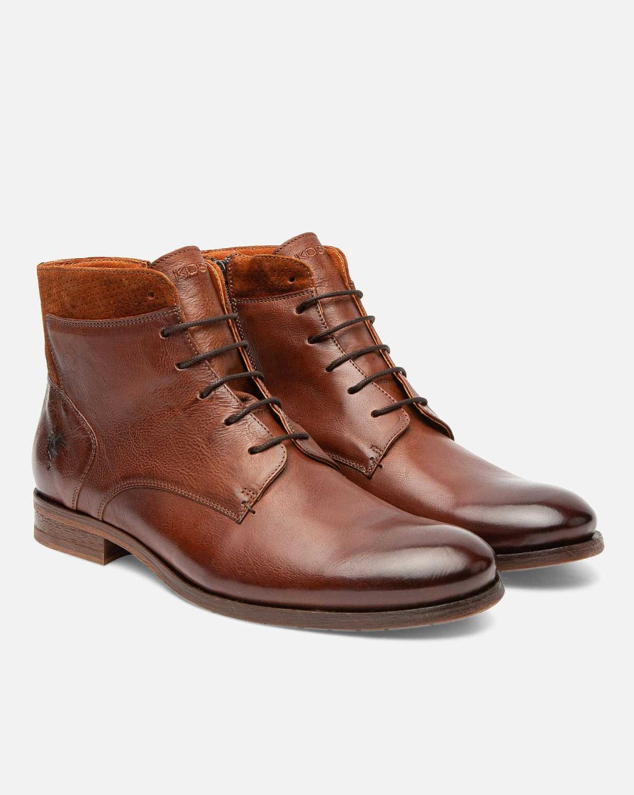 KOST Brown Leather Lace Up Boots For Men Hot