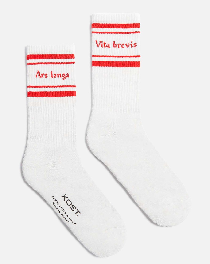 KOST White And Red Organic Cotton Socks Made In France Hot