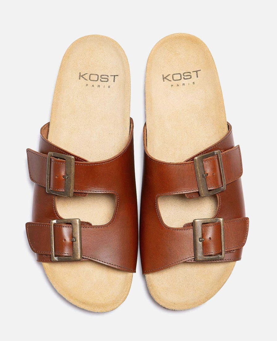 KOST Men'S Leather Slippers Cognac Hot