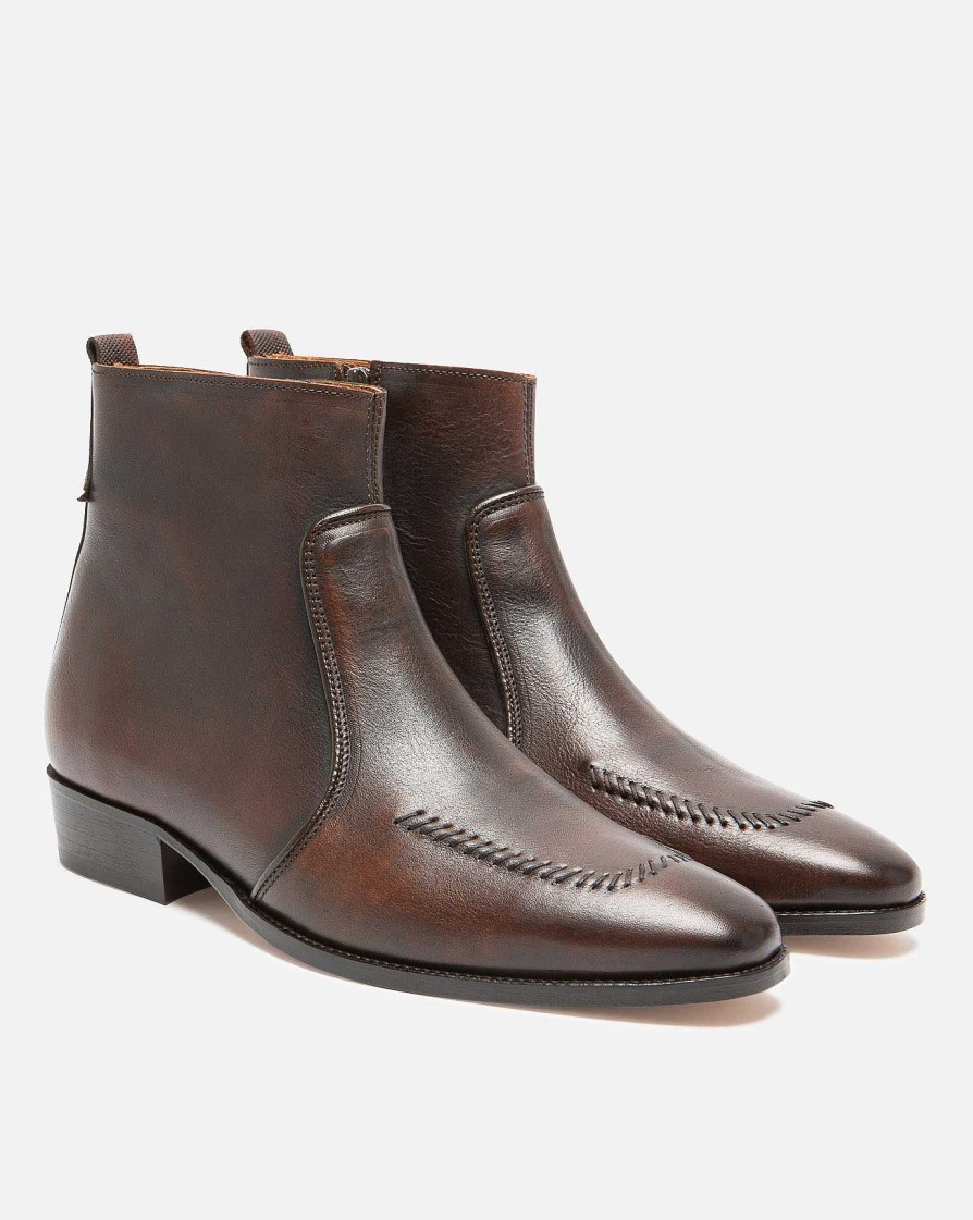 KOST Men'S Brown Leather Boots With Heel Wholesale